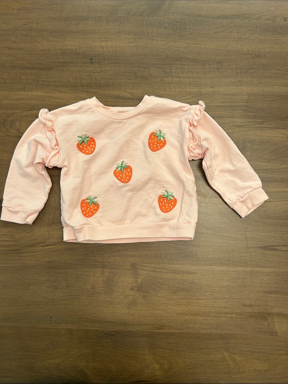 Little Me Light Pink Strawberry Ruffle Shoulder Sweatshirt